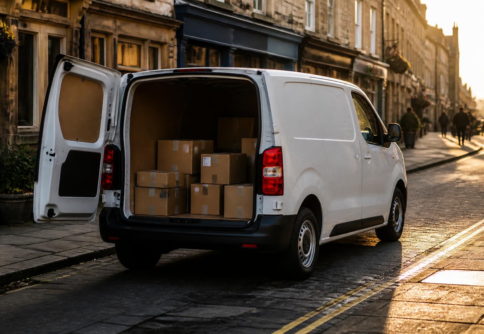 Delivery van loaded with parcels ready for a same-day courier run